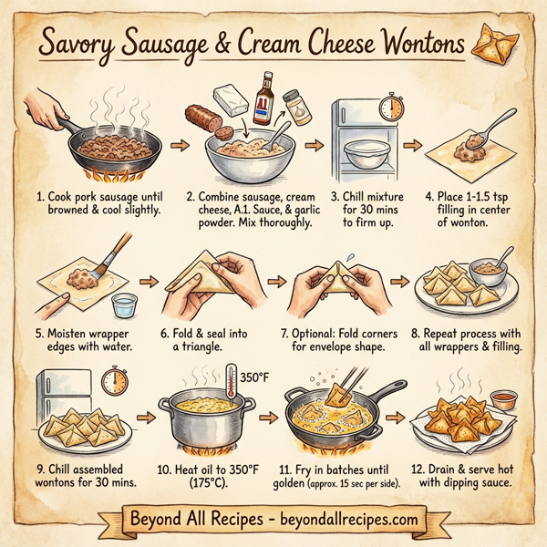Savory Sausage and Cream Cheese Wontons instructions