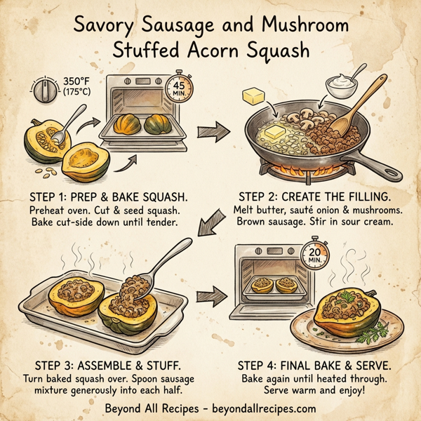 Savory Sausage and Mushroom Stuffed Acorn Squash instructions