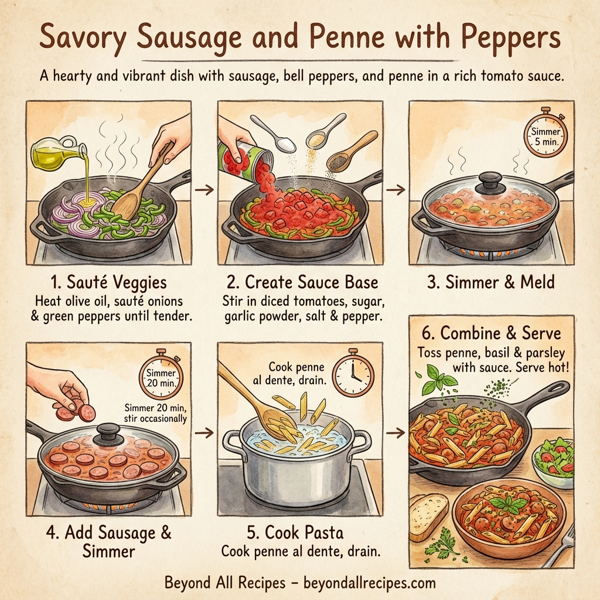 Savory Sausage and Penne with Peppers instructions