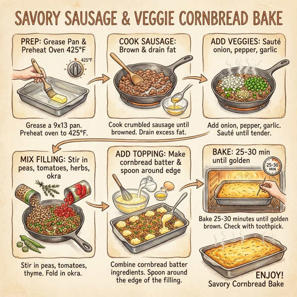 Savory Sausage and Veggie Cornbread Bake instructions