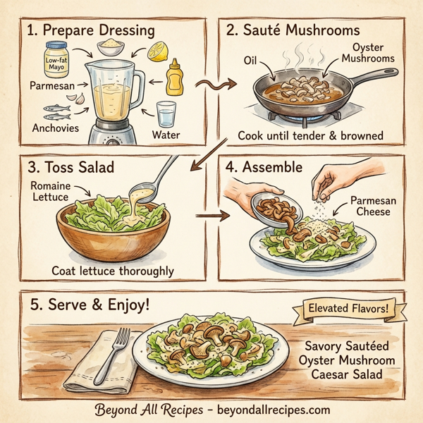 Savory Sautéed Oyster Mushroom Caesar Salad instructions