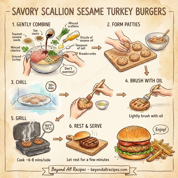 Savory Scallion Sesame Turkey Burgers instructions