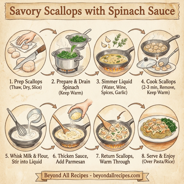 Savory Scallops with Spinach Sauce instructions