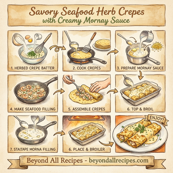 Savory Seafood Herb Crepes with Creamy Mornay Sauce instructions