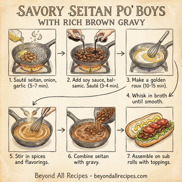 Savory Seitan Po' Boys with Rich Brown Gravy instructions