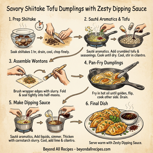 Savory Shiitake Tofu Dumplings with Zesty Dipping Sauce instructions