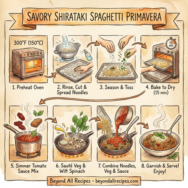 Savory Shirataki Spaghetti Primavera instructions
