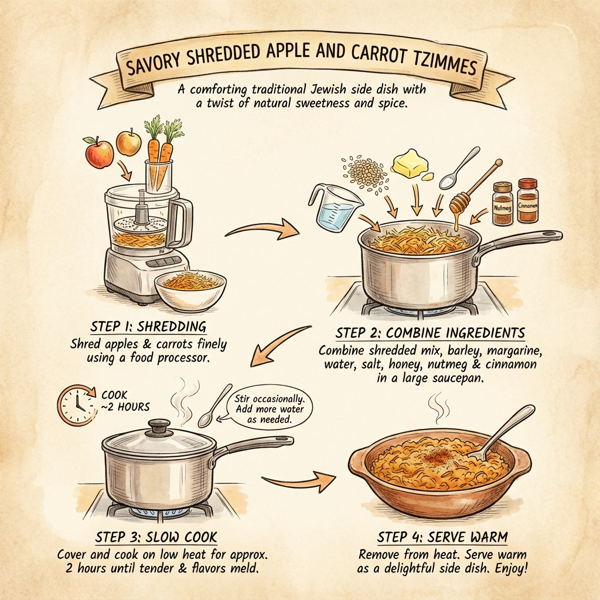 Savory Shredded Apple and Carrot Tzimmes instructions