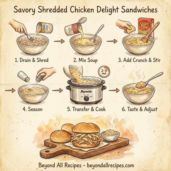Savory Shredded Chicken Delight Sandwiches instructions