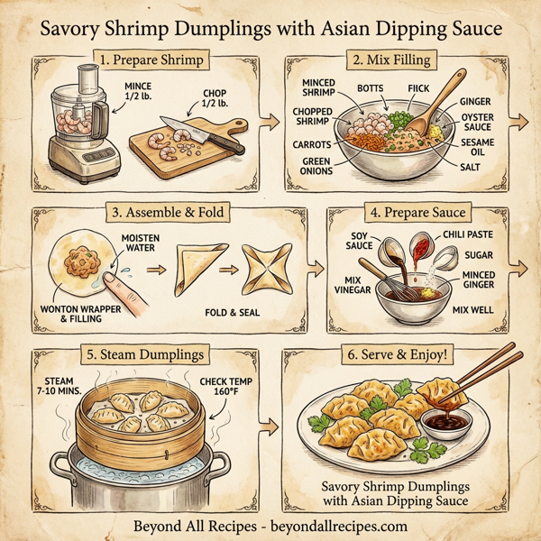 Savory Shrimp Dumplings with Asian Dipping Sauce instructions