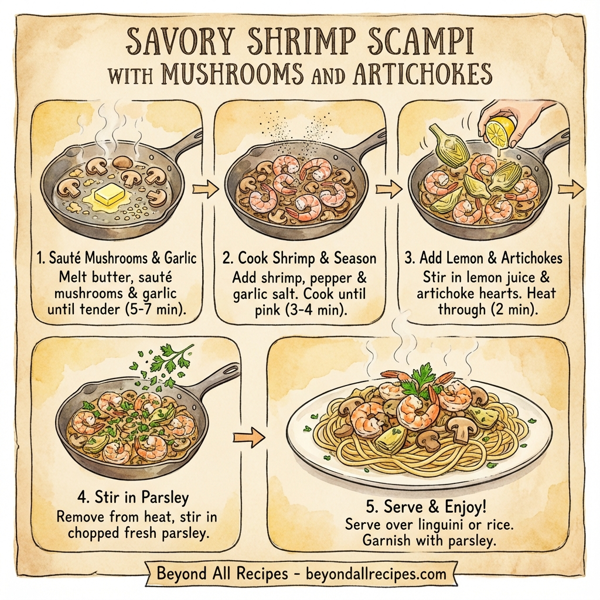 Savory Shrimp Scampi with Mushrooms and Artichokes instructions