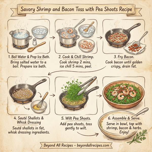 Savory Shrimp and Bacon Toss with Pea Shoots instructions