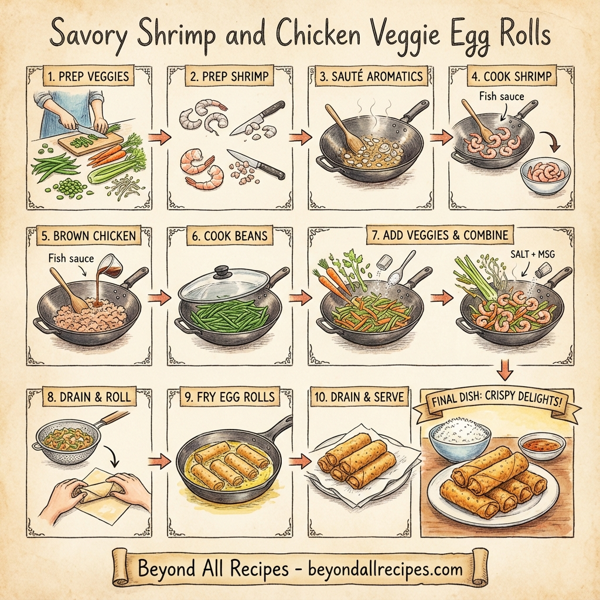 Savory Shrimp and Chicken Veggie Egg Rolls instructions