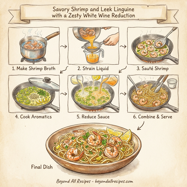 Savory Shrimp and Leek Linguine with a Zesty White Wine Reduction instructions
