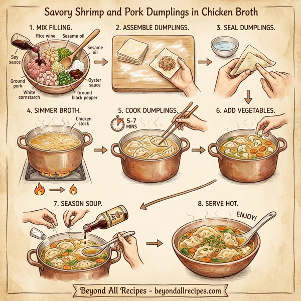 Savory Shrimp and Pork Dumplings in Chicken Broth instructions