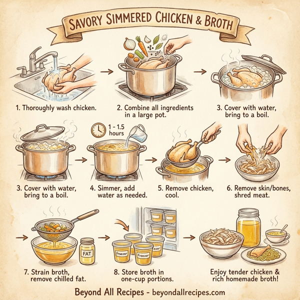 Savory Simmered Chicken and Broth instructions