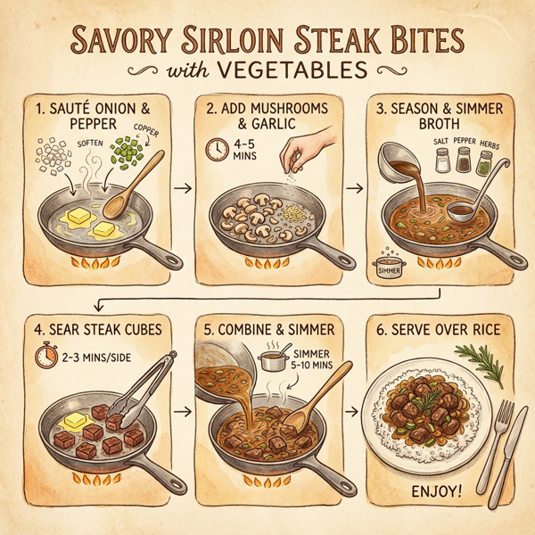 Savory Sirloin Steak Bites with Vegetables instructions
