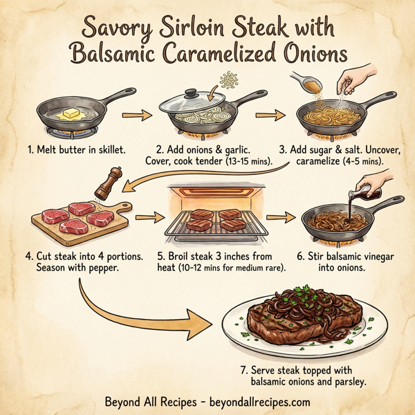 Savory Sirloin Steak with Balsamic Caramelized Onions instructions