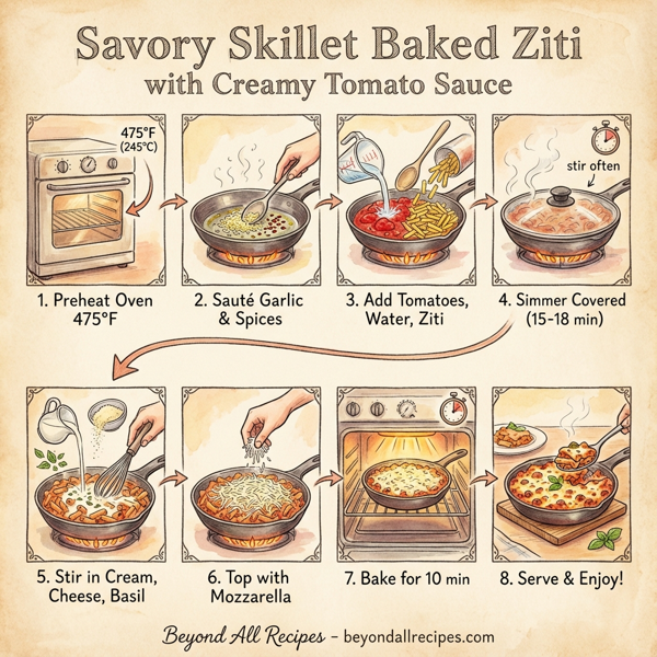 Savory Skillet Baked Ziti with Creamy Tomato Sauce instructions