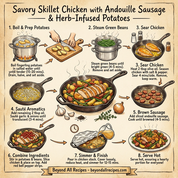 Savory Skillet Chicken with Andouille Sausage and Herb-Infused Potatoes instructions