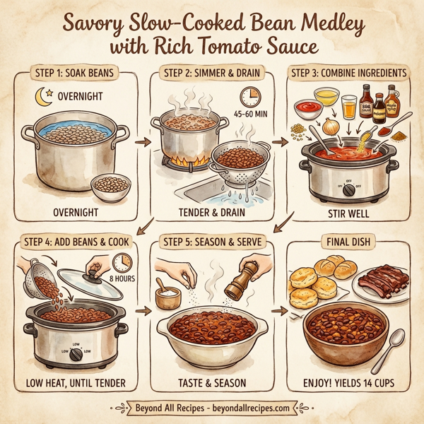 Savory Slow-Cooked Bean Medley with Rich Tomato Sauce instructions