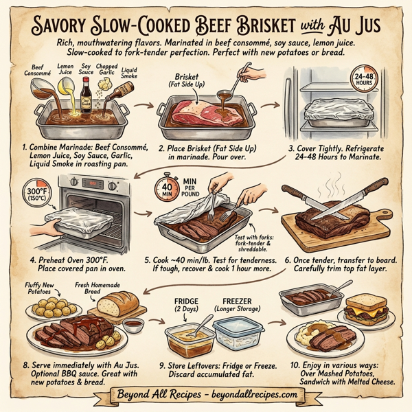 Savory Slow-Cooked Beef Brisket with Au Jus instructions