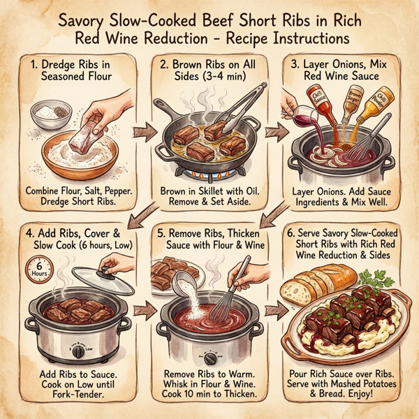 Savory Slow-Cooked Beef Short Ribs in Rich Red Wine Reduction instructions
