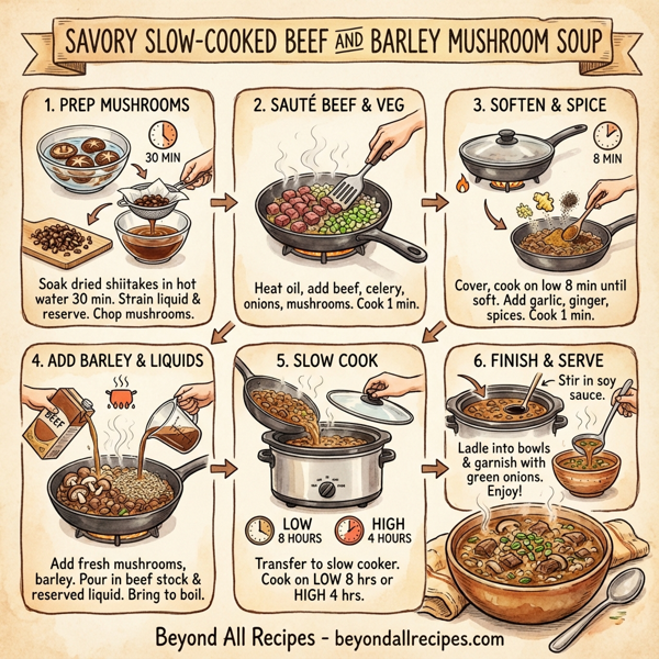 Savory Slow-Cooked Beef and Barley Mushroom Soup instructions
