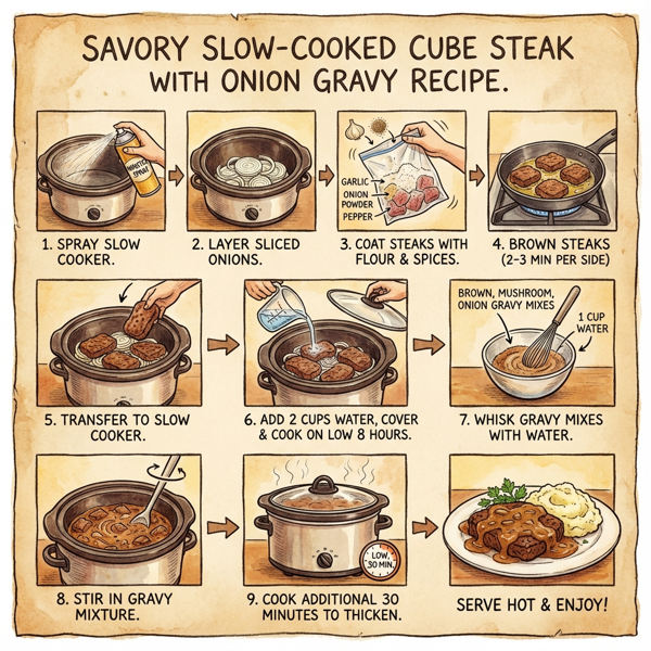 Savory Slow-Cooked Cube Steak with Onion Gravy instructions