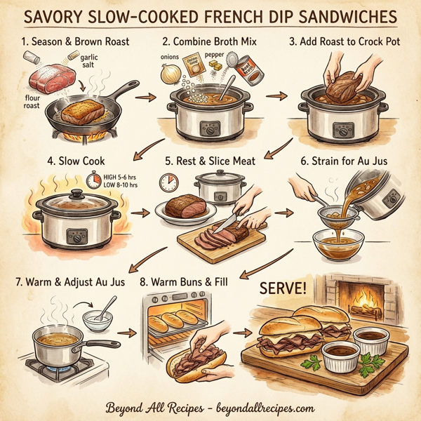 Savory Slow-Cooked French Dip Sandwiches instructions