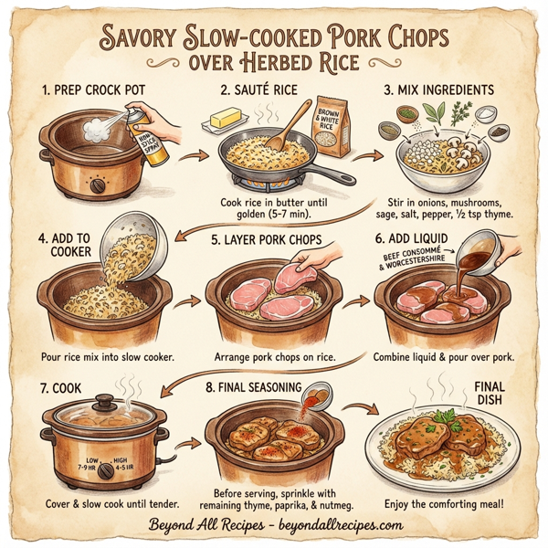 Savory Slow-Cooked Pork Chops over Herbed Rice instructions
