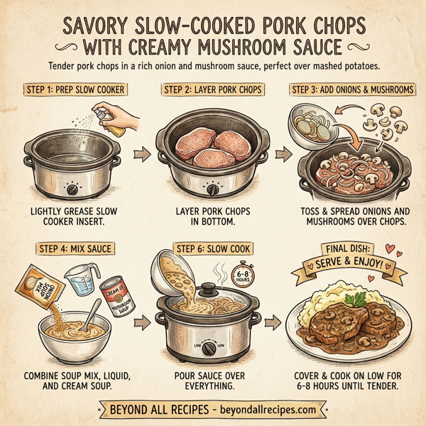 Savory Slow-Cooked Pork Chops with Creamy Mushroom Sauce instructions