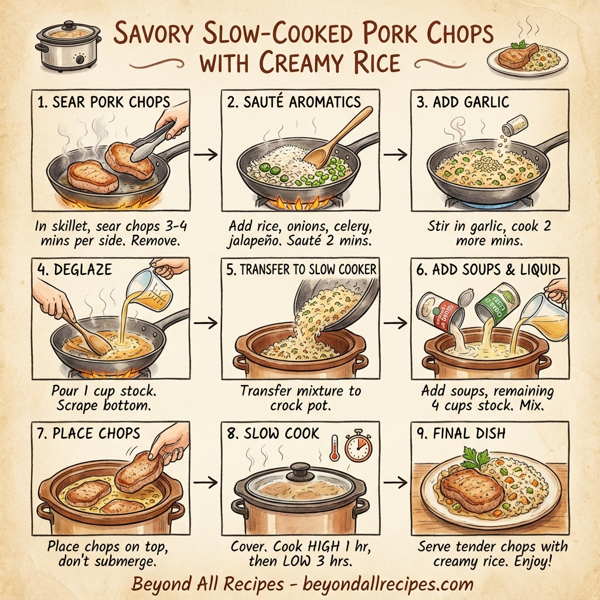 Savory Slow-Cooked Pork Chops with Creamy Rice instructions