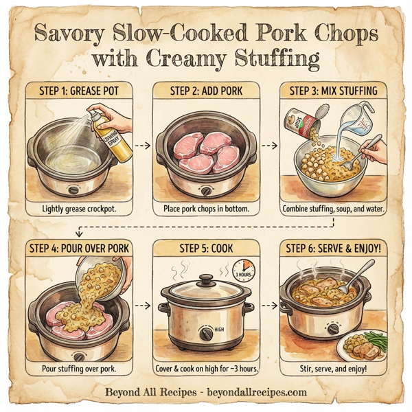 Savory Slow-Cooked Pork Chops with Creamy Stuffing instructions