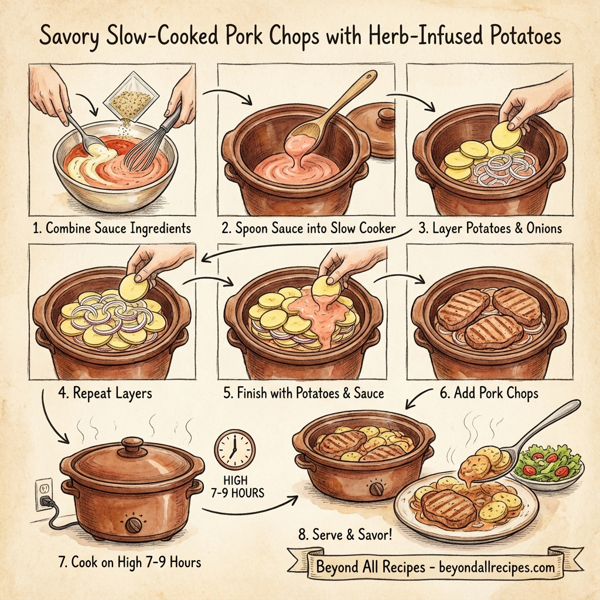 Savory Slow-Cooked Pork Chops with Herb-Infused Potatoes instructions