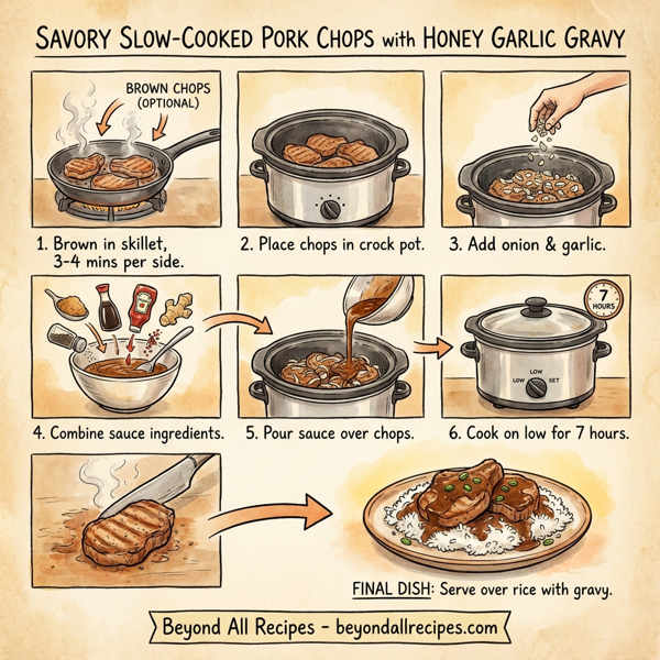 Savory Slow-Cooked Pork Chops with Honey Garlic Gravy instructions