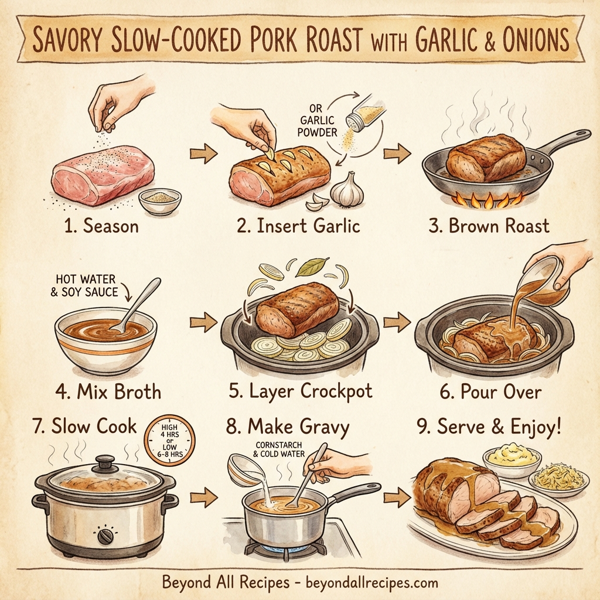Savory Slow-Cooked Pork Roast with Garlic and Onions instructions