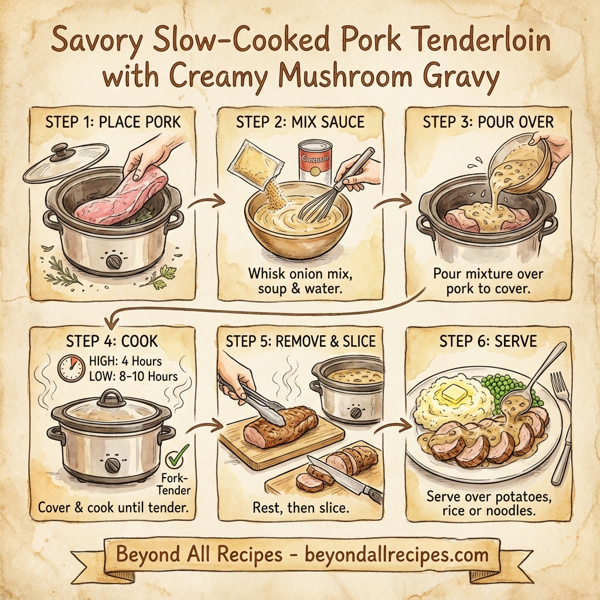 Savory Slow-Cooked Pork Tenderloin with Creamy Mushroom Gravy instructions