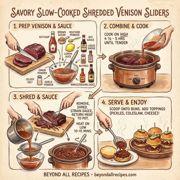 Savory Slow-Cooked Shredded Venison Sliders instructions
