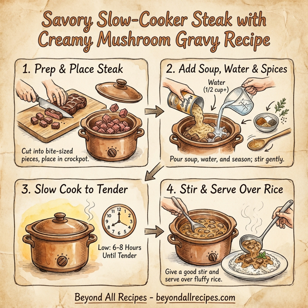 Savory Slow-Cooker Steak with Creamy Mushroom Gravy instructions