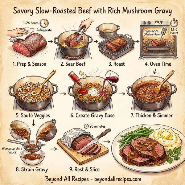 Savory Slow-Roasted Beef with Rich Mushroom Gravy instructions
