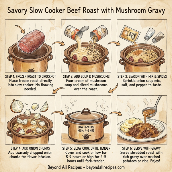 Savory Slow Cooker Beef Roast with Mushroom Gravy instructions