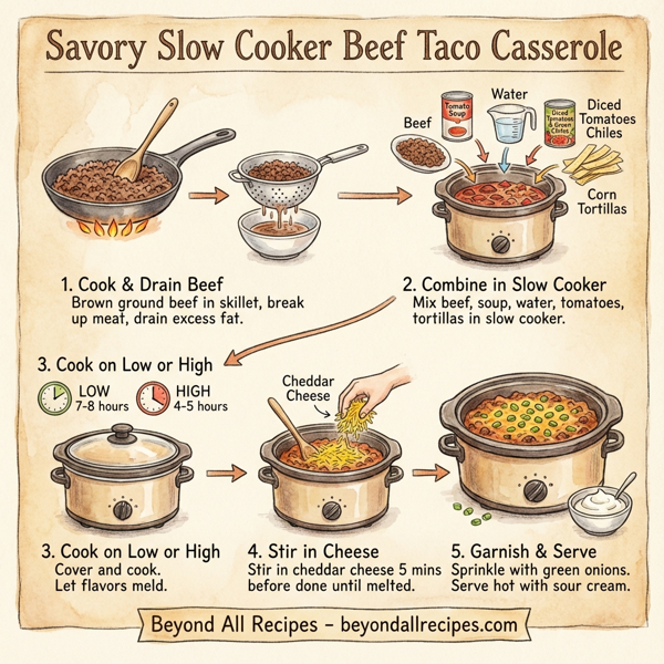 Savory Slow Cooker Beef Taco Casserole instructions