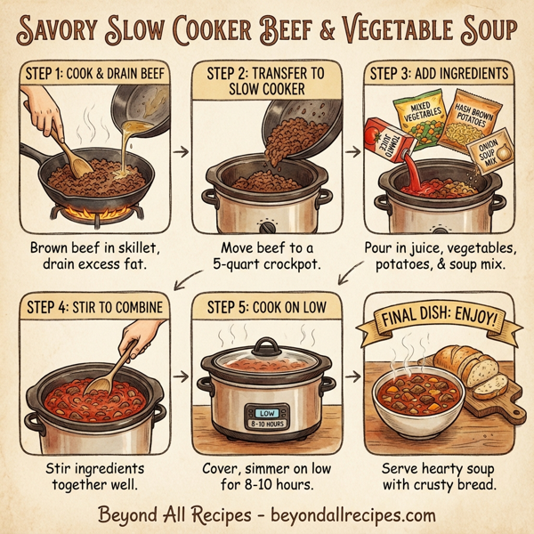 Savory Slow Cooker Beef & Vegetable Soup instructions