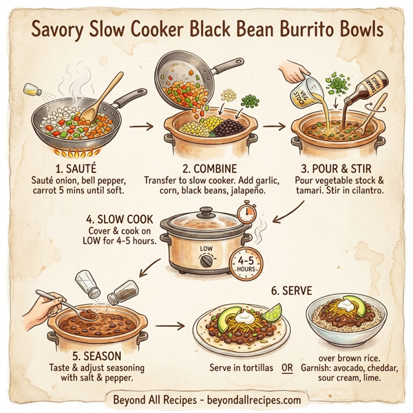 Savory Slow Cooker Black Bean Burrito Bowls instructions