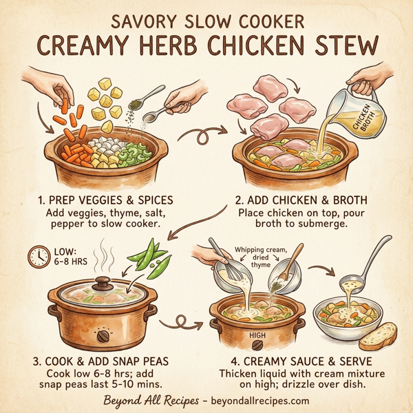 Savory Slow Cooker Creamy Herb Chicken Stew instructions