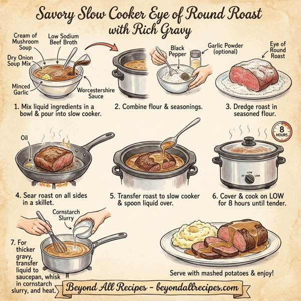 Savory Slow Cooker Eye of Round Roast with Rich Gravy instructions