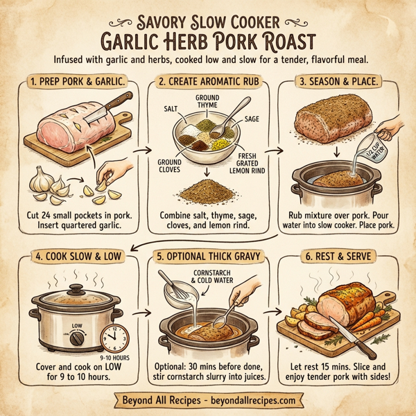 Savory Slow Cooker Garlic Herb Pork Roast instructions