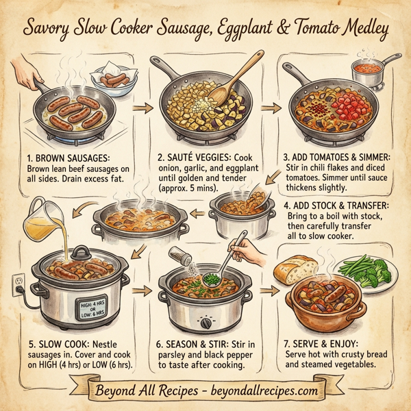 Savory Slow Cooker Sausage, Eggplant & Tomato Medley instructions