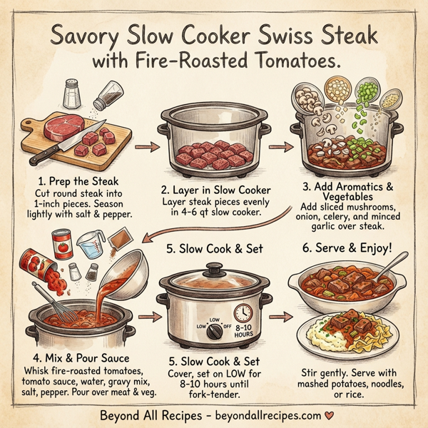 Savory Slow Cooker Swiss Steak with Fire-Roasted Tomatoes instructions
